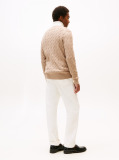 Beige Cable Knit Crew Neck Jumper  Men