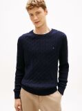 Blue Cable Knit Crew Neck Jumper  Men