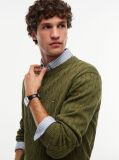 Green Cable Knit Crew Neck Jumper  Men