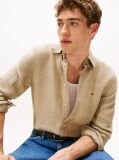 Beige Pigment Dyed Linen Regular Fit Shirt  Men