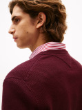 Red Crew Neck Textured Knit Jumper  Men