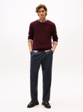 Red Crew Neck Textured Knit Jumper  Men