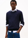 Blue Herringbone Knit Crew Neck Jumper  Men