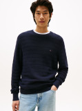 Blue Textured Stripe Crew Neck Jumper  Men