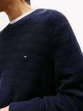 Blue Textured Stripe Crew Neck Jumper  Men