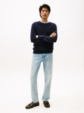 Blue Textured Stripe Crew Neck Jumper  Men