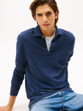 Blue Long-Sleeve Tonal Monotype Reglar Polo  Men