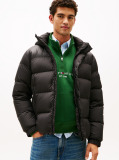 Black Water Repellent Down Hooded Puffer Jacket  Men