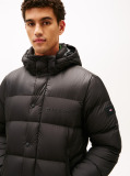 Black Water Repellent Down Hooded Puffer Jacket  Men