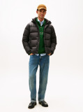 Black Water Repellent Down Hooded Puffer Jacket  Men