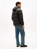Black Water Repellent Down Hooded Puffer Jacket  Men