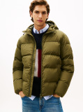 Green Water Repellent Down Hooded Puffer Jacket  Men
