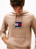 Beige Flag Graphic Drawstring Hoody  Men