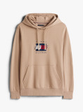 Beige Flag Graphic Drawstring Hoody  Men