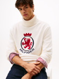 Beige Intarsia TH Crest Relaxed Roll Neck Jumper  Men