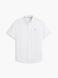White Regular Fit Washed Linen Short Sleeve Shirt  Men