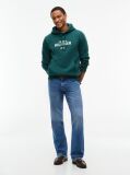 Green Logo Embroidery Fleece Hoody  Men