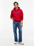 Red Logo Embroidery Fleece Hoody  Men
