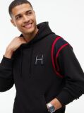 Black Varsity Logo Contrast Stripe Hoody  Men