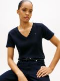 Blue Ribbed V-Neck Slim Fit T-Shirt  Women