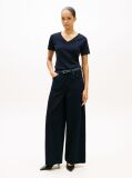 Blue Ribbed V-Neck Slim Fit T-Shirt  Women