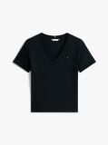Blue Ribbed V-Neck Slim Fit T-Shirt  Women