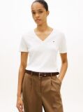 Beige Ribbed V-Neck Slim Fit T-Shirt  Women