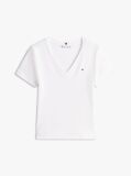 Beige Ribbed V-Neck Slim Fit T-Shirt  Women