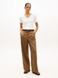 Beige Ribbed V-Neck Slim Fit T-Shirt  Women