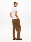 Beige Ribbed V-Neck Slim Fit T-Shirt  Women