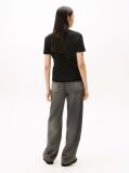 Black Ribbed V-Neck Slim Fit T-Shirt  Women