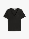 Black Ribbed V-Neck Slim Fit T-Shirt  Women