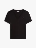 Black Ribbed V-Neck Slim Fit T-Shirt  Women