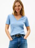 Blue Ribbed V-Neck Slim Fit T-Shirt  Women