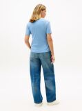 Blue Ribbed V-Neck Slim Fit T-Shirt  Women