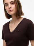 Brown Ribbed V-Neck Slim Fit T-Shirt  Women