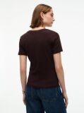Brown Ribbed V-Neck Slim Fit T-Shirt  Women