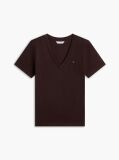 Brown Ribbed V-Neck Slim Fit T-Shirt  Women