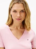 Pink Ribbed V-Neck Slim Fit T-Shirt  Women