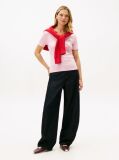 Pink Ribbed V-Neck Slim Fit T-Shirt  Women