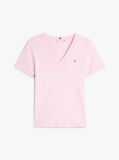 Pink Ribbed V-Neck Slim Fit T-Shirt  Women