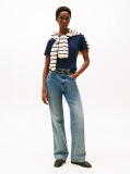 Blue Flag Embroidery Ribbed Slim T-Shirt  Women