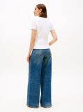 White Flag Embroidery Ribbed Slim T-Shirt  Women