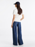 White Flag Embroidery Ribbed Slim T-Shirt  Women
