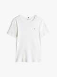 White Flag Embroidery Ribbed Slim T-Shirt  Women