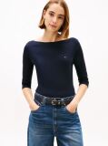 Blue Boat Neck Slim Fit T-Shirt  Women