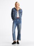 Blue Contrast Collar Relaxed Denim Trucker Jacket  Women