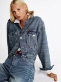 Blue Contrast Collar Relaxed Denim Trucker Jacket  Women