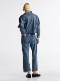 Blue Contrast Collar Relaxed Denim Trucker Jacket  Women
