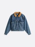 Blue Contrast Collar Relaxed Denim Trucker Jacket  Women